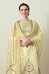 Shop_OHH CROW_Yellow Silk, Organza Embroidery, Sequins, Zari Keyhole Neck Raw Kurta Set 