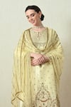 OHH CROW_Yellow Silk, Organza Embroidery, Sequins, Zari Keyhole Neck Raw Kurta Set _Online