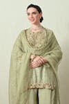 OHH CROW_Mint Chanderi Silk, Tissue, Organza Embroidery, Sequins, Kurta Sharara Set _Online_at_Aza_Fashions