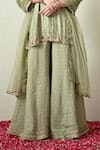 Buy_OHH CROW_Mint Chanderi Silk, Tissue, Organza Embroidery, Sequins, Kurta Sharara Set _Online_at_Aza_Fashions