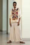 Buy_Eeda_Off White Viscose, Silk Patchwork Collared Geometric Shirt And Slip _Online_at_Aza_Fashions