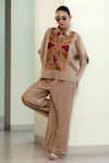 Buy_Eeda_Beige Silk, Viscose Patchwork Collared Geometric Shirt And Slip _Online_at_Aza_Fashions