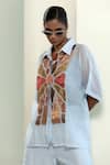 Buy_Eeda_Blue Shantoon Patchwork Collared Geometric Shirt With Inner _at_Aza_Fashions