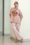 Eeda_Pink Viscose, Silk Patchwork Collared Hand-patched Floral Motif Shirt _Online_at_Aza_Fashions
