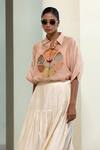 Eeda_Peach Viscose, Silk Patchwork Hand-patched Floral Motif Shirt With Inner _at_Aza_Fashions