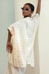Shop_Eeda_Off White Chanderi, Silk Patchwork, Zari Collared Asymmetrical Booti Shirt _at_Aza_Fashions