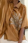 Eeda_Beige Chanderi Silk Patchwork Collared Kaftan-style Shirt With _at_Aza_Fashions