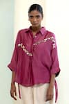 Buy Eeda Purple Sequins Collared Embroidered Abstract Shirt With Slip at Aza Fashions Buy_Eeda_Purple Sequins Collared Embroidered Abstract Shirt With Slip _at_Aza_Fashions