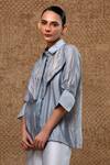Buy_Eeda_Sky Blue Chanderi Silk Patchwork Collared Metallic Shirt And Pant Set _Online_at_Aza_Fashions