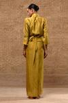 Shop_Eeda_Mustard Embroidery, Patchwork Collared Metallic Silk Shirt And Wrap Skirt _at_Aza_Fashions