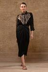 Buy_Eeda_Black Satin Patchwork, Embroidery Collared Metallic Patch Shirt And Knotted Skirt _Online_at_Aza_Fashions