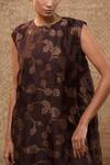 Eeda_Brown Silk Organza, Silk, Shantoon Applique, Zari-woven Chanderi Flared Dress _Online_at_Aza_Fashions
