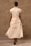 Shop_Eeda_Off White Chanderi, Silk Organza Sequins, Applique, Zari-woven Dress And Cape _at_Aza_Fashions