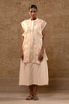 Buy_Eeda_Off White Chanderi, Silk Organza Sequins, Applique, Zari-woven Dress And Cape 