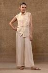 Shop_Eeda_Off White Silk Organza, Silk, Shantoon Chanderi Shirt And Wide-leg Pant _at_Aza_Fashions