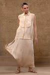 Eeda_Off White Organza, , Satin Mul Chanderi Shirt And Cowl Skirt Set _Online_at_Aza_Fashions
