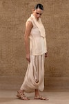 Buy_Eeda_Off White Organza, , Satin Mul Chanderi Shirt And Cowl Skirt Set _Online_at_Aza_Fashions