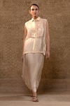 Buy_Eeda_Off White Organza, , Satin Mul Chanderi Shirt And Cowl Skirt Set _at_Aza_Fashions