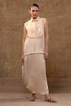 Eeda_Off White Organza, , Satin Mul Chanderi Shirt And Cowl Skirt Set _at_Aza_Fashions