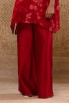 Eeda_Red Silk Organza, Chanderi Applique, Sequins Split Floral Kurta And Pant Set _Online_at_Aza_Fashions