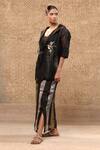 Shop_Eeda_Black Silk Organza Embroidery, Chains, Zari V-neck, Zardozi Jacket And Skirt Set _Online_at_Aza_Fashions