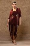 Buy_Eeda_Brown Silk Organza, Shantoon Embroidery, Zardozi Jacket, Bustier And Skirt _at_Aza_Fashions
