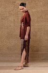 Eeda_Brown Silk Organza, Shantoon Embroidery, Zardozi Jacket, Bustier And Skirt _at_Aza_Fashions