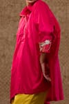 Eeda_Pink Silk Embroidery, Sequins Collared Bird Motif Kurta And Pant Set _Online_at_Aza_Fashions