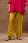 Shop_Eeda_Pink Silk Embroidery, Sequins Collared Bird Motif Kurta And Pant Set _Online_at_Aza_Fashions