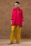 Buy_Eeda_Pink Silk Embroidery, Sequins Collared Bird Motif Kurta And Pant Set 