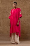 Buy_Eeda_Pink Silk Embroidery, Sequins Round Neck Balloon Fit Kurta With Bird Motif _at_Aza_Fashions