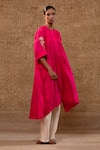Shop_Eeda_Pink Silk Embroidery, Sequins Round Neck Balloon Fit Kurta With Bird Motif _Online_at_Aza_Fashions