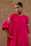 Eeda_Pink Silk Embroidery, Sequins Round Neck Balloon Fit Kurta With Bird Motif _at_Aza_Fashions