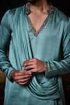 Shop_Histori_Green Satin Beads, Crystals, Embroidery Draped Kurta And Cowled Salwar Set _Online_at_Aza_Fashions