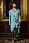 Buy_Histori_Green Satin Beads, Crystals, Embroidery Draped Kurta And Cowled Salwar Set _at_Aza_Fashions