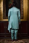 Histori_Green Satin Beads, Crystals, Embroidery Draped Kurta And Cowled Salwar Set _Online_at_Aza_Fashions