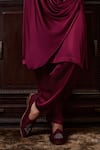 Buy_Histori_Burgundy Satin Beads, Crystals, Embroidery Draped Kurta And Cowled Salwar Set _Online_at_Aza_Fashions