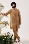 Buy_Wabi Sabi By Anshum-Ritesh_Tan Organza Embroidery Whispering Vines Front Open Kurta And Pyjama _at_Aza_Fashions