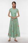 Buy_Yogita Kadam_Green Silk Chanderi Round Neck Blouse And Skirt Set _at_Aza_Fashions