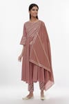 Buy_Samyukta Singhania_Brown Cotton Gota Patti Round Neck Mauve Embroidered Anarkali Set_at_Aza_Fashions