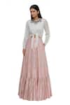 Buy_Urvashi Joneja_Pink Raw Silk Foil Print Skirt _at_Aza_Fashions
