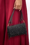 Buy_The Purple Sack_Black Beads, Tassels Beaded Drop Fringe Hand Embroidered Bag _at_Aza_Fashions