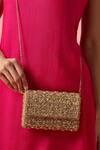 Buy_The Purple Sack_Gold Sequins, Beads Embellished Raw Silk Clutch _at_Aza_Fashions