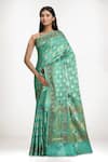 Buy_Samyukta Singhania_Green Tussar, Silk Zari, Embroidery Sea Pure Saree _at_Aza_Fashions