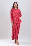 Buy_Divyam Mehta_Red Collared Floral Print Tunic With Draped Skirt_at_Aza_Fashions