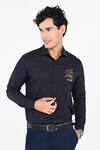 Buy_Kalpana Naik_Navy Cotton Embroidery Wine A Bit Hand Shirt _at_Aza_Fashions