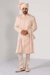 Buy_Kalpana Naik_Blush Linen, Satin, Bemberg, Silk Imperial Zardozi Sherwani Kurta Set _at_Aza_Fashions