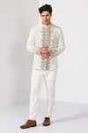 Buy_Kalpana Naik_Ivory Bemberg, Silk Embroidery Blossom Floral Bandhgala And Trouser Set _at_Aza_Fashions