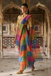 Buy_Dash And Dot_Multi Color Organza, Polyester Check Pre-draped Saree _at_Aza_Fashions