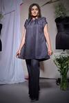 Buy_Echke_Charcoal Linen High Neck Top And Pant Set _at_Aza_Fashions